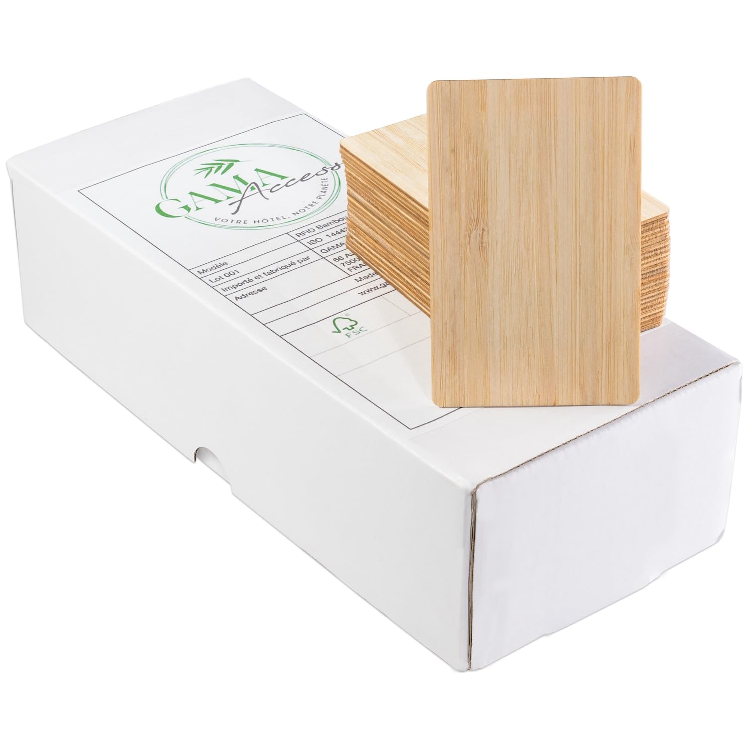GAMA Access - 13.56 mhz RFID access key cards in Bamboo Wood for hotels, businesses, and other identifications. - Programmable NFC badges compatible (50)