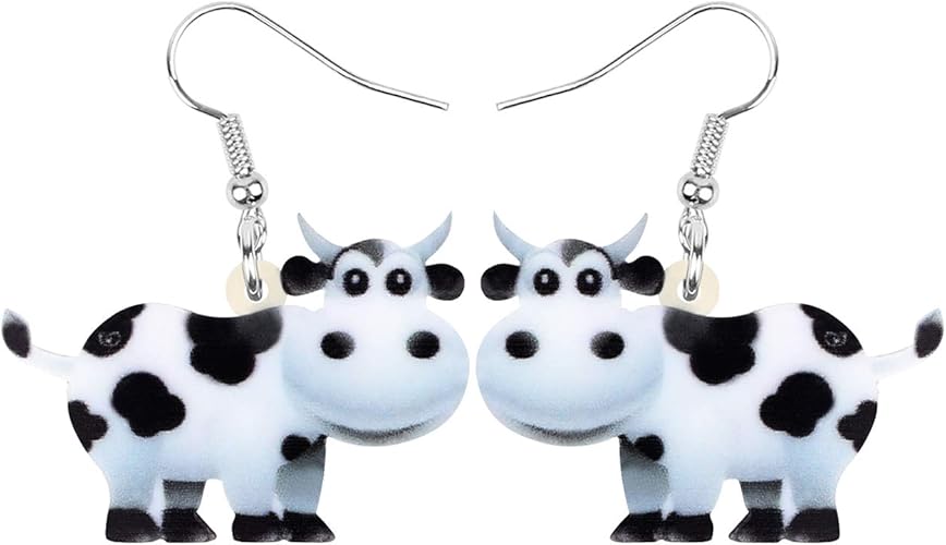 Amazon Newei アクリル アニメ 乳児 牛 イヤリング ダングル ドロップ 農場 ペット ジュエリー レディース ガールズ チャームギフト ブラック チャーム 通販