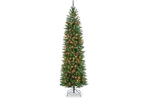 National Tree Company 7 ft Pre-Lit Kingswood Fir Slim Artificial Christmas Tree, 300 Multicolor Lights, 892 Tips, Includes Stand, Green