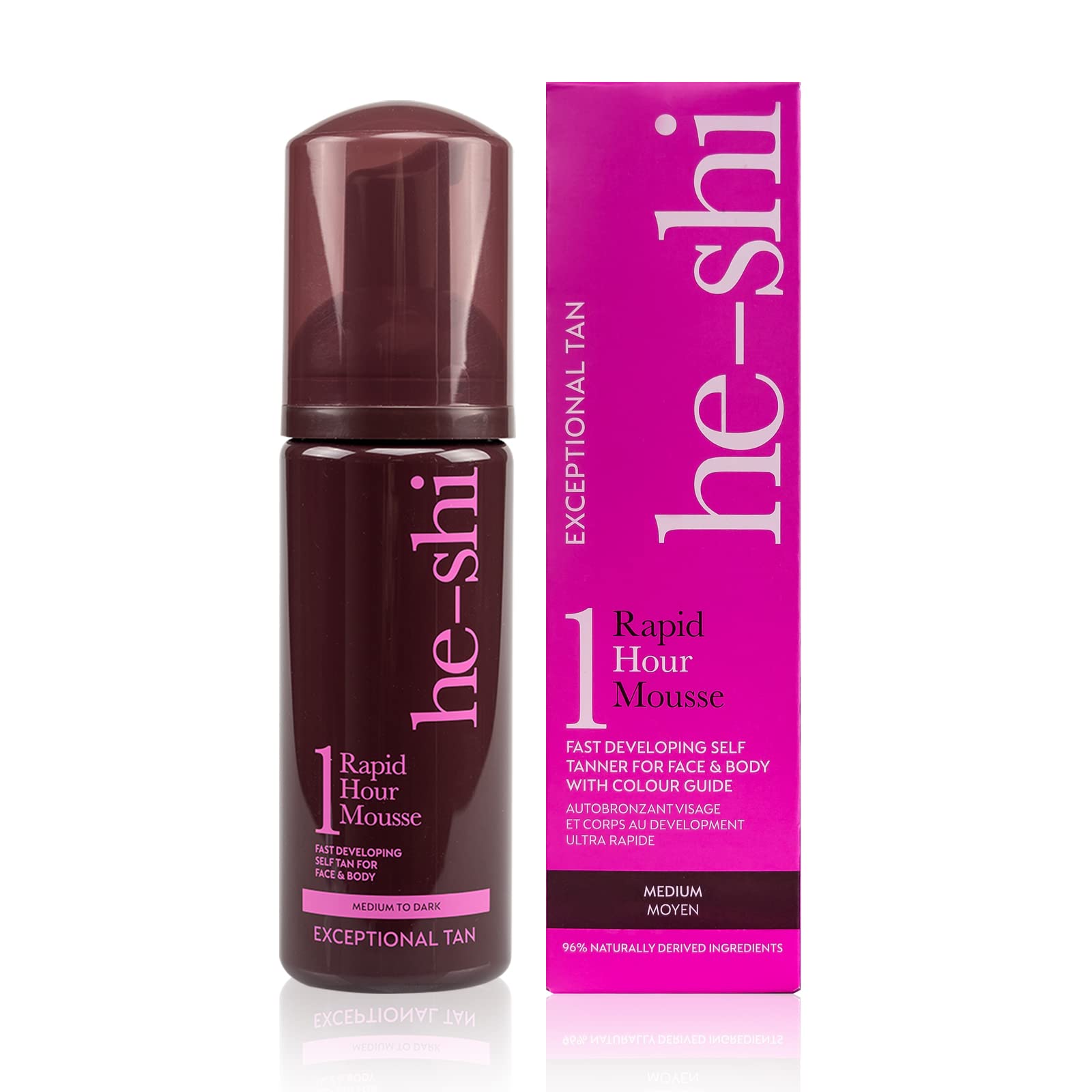 He-Shi Self Tan Mousse - Rapid 1 Hour Tan Instant Self Tanner - Quick Dry Formula, Natural Ingredients, Tropical Smell - Fast Developing Formula for Face & Body