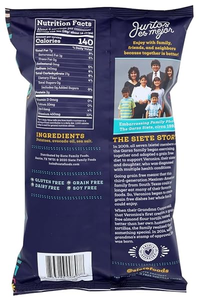 SIETE GRAIN FREE POTATO CHIPS | KETTLE COOKED | GLUTEN FREE CHIPS | VEGAN SNACKS | NON GMO | SEA SALT, (PACK OF 6)