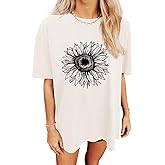 Oversized Tshirts for Women Wildflower Graphic Tees Summer Short Sleeve Casual Loose Fit Tee Tops