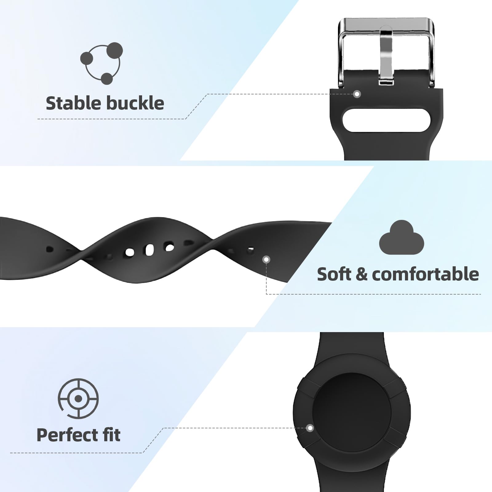 AirTag Bracelet for Adults, Soft Silicone Airtag Adults Wristband, Anti-Lost, Anti-Scratch Protective Case Cover Holder for Apple Air Tags Tracker (Black)