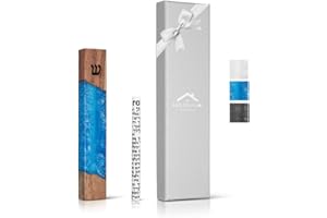 A&S MEZUZOT Mezuzah Case for Door, Handcrafted Resin and Oak Wood mezzuza with scroll, Weatherproof Easy Peel and Stick Installation For Home Blessing And Protection (Ocean Blue, 5 Inches)