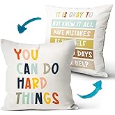 Palasarkaaa You Can Do Hard Things Inspirational Encourage Throw Pillow Cover 18x18 Inch for Son Daughter Teenager, Home Mental Health Therapist Office Decorative Cushion Covers