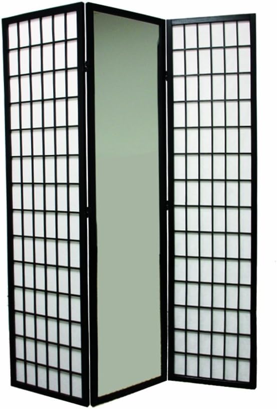 Amazon Com Ore International 3 Panel Black Finish Mirror Room Divider Furniture Decor