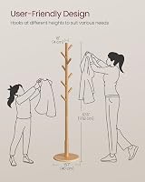 VASAGLE Coat Rack Solid Wood Free Standing 8 Hooks Rubberwood Natural Beige view 5