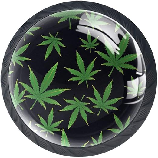 4 Pieces Drawer Knob Pull Handle Marijuana Weed Leaf Green Crystal