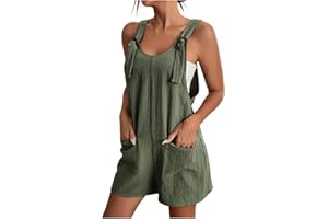Short Rompers for Women Summer Jumpers Dressy Casual Jumpsuits Sleeveless Adjustable Tie Knot Overalls with Pocket