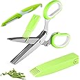Joyoldelf Gourmet Herb Scissors with Potato Peeler - Master Culinary Multipurpose Cutting Shears with Stainless Steel 5 Blades, Safety Cover and Cleaning Comb for Cutting Cilantro Onion Salad