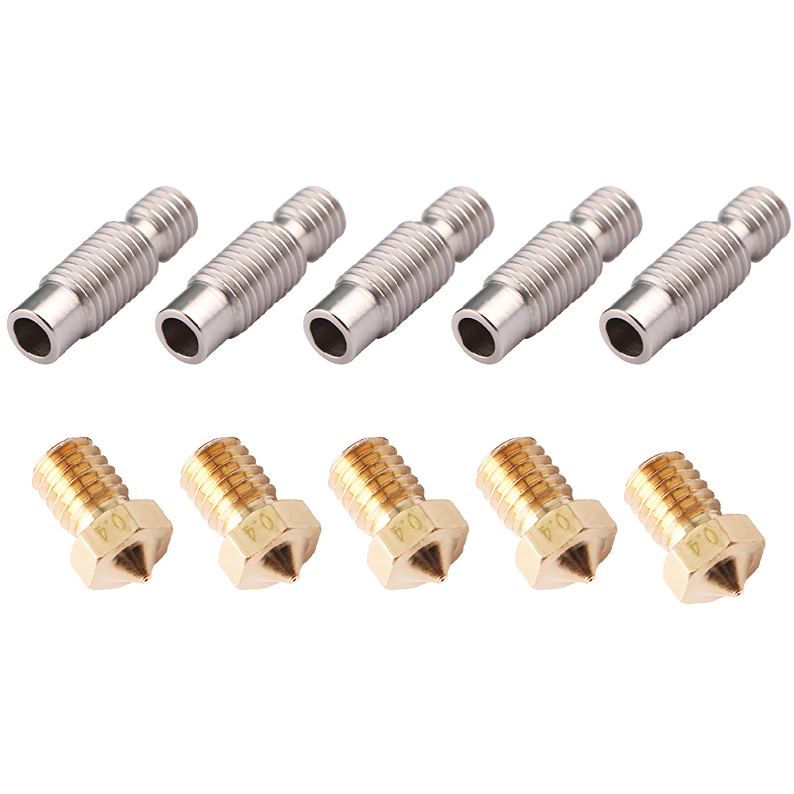 CESFONJER 10pc/set ：5pcs 1.75mm Stainless Steel Nozzles Throat with PTFE Tube+ 5pcs 0.4mm Extruder Nozzle Print Heads, for V6 Makerbot 3D Printer