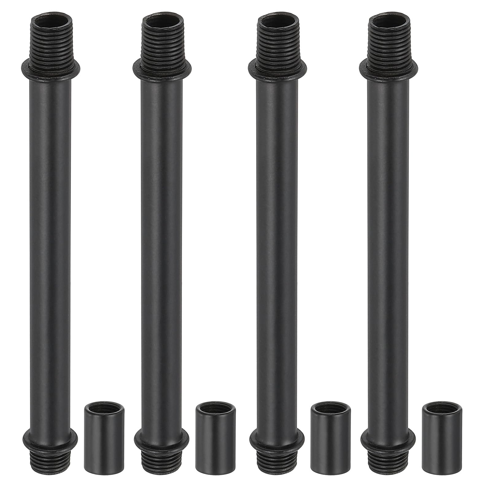 PATIKIL Straight Pipe Lamp Stems Rod Kit, 4Set M10 Carbon Steel 120mm(4.72") Long Double End Thread Rod with Coupling Nuts Sleeve Connector for Table Lamps Chandeliers, Black