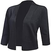 AAMILIFE Women's 3/4 Sleeve Cropped Cardigans Sweaters Jackets Open Front Short Shrugs for Dresses