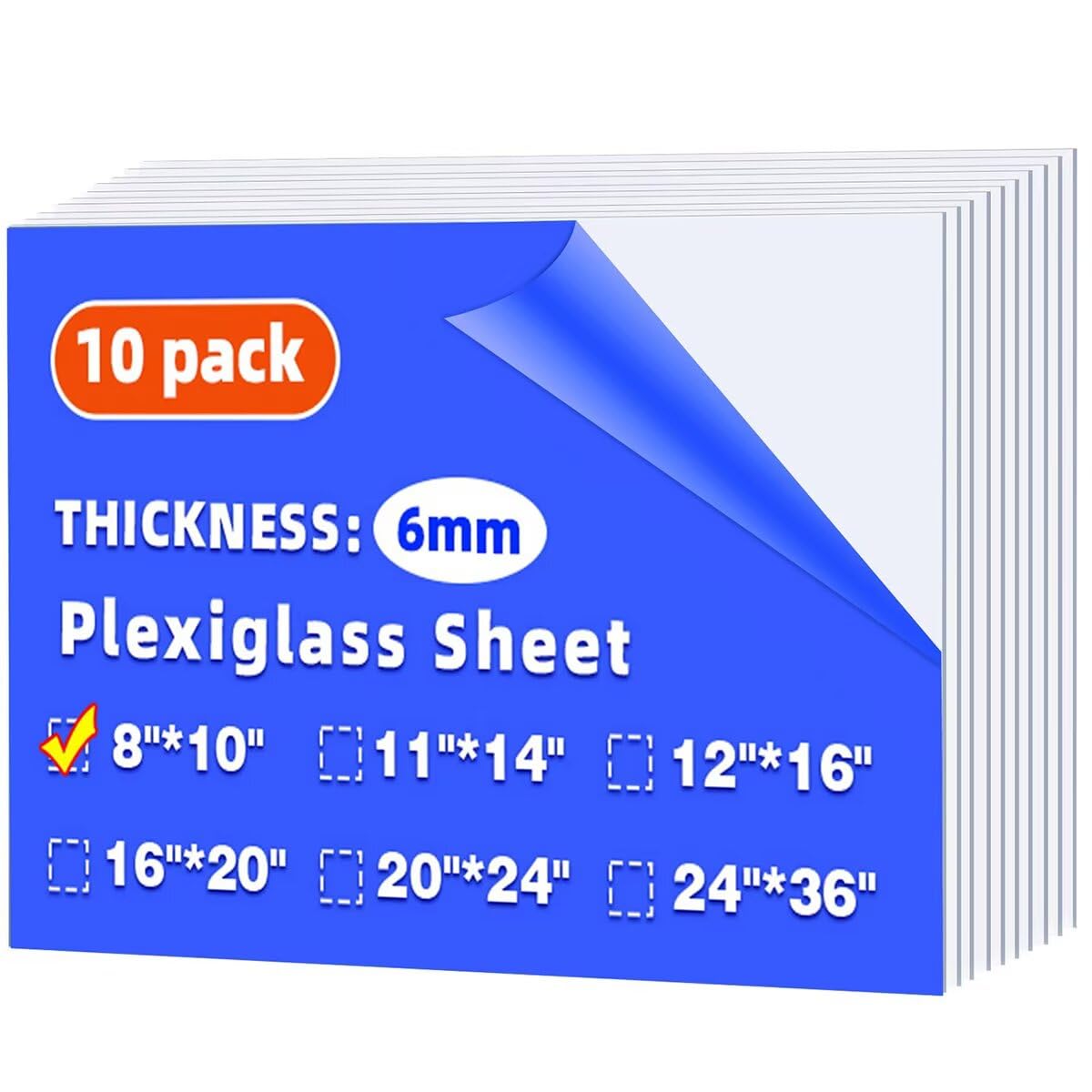 View 1 of (10 Pack) 8" x 10" Plexiglass Sheets 1/4 inch Thick (6mm), Clear Acrylic Sheets Panel Cut to Size Plexiglass Acrylic Board, Cut with Engraver, Power Saw or Hand Tools, No Laser Cut.
