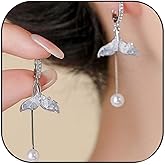 Mermaid Earrings for Women Crystal Pearl Tail Dangle Earrings Beach Earring Mermaid Jewelry