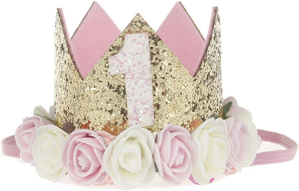 Festival Birthday Party Lace Letter Flower Crown Headband DIY Rose Gift Children Girls Hair Accessories (Pink and White Flower "1")