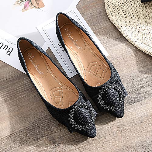 Meeshine Women's Pointy Toe Ballet Flats Comfortable Slip-on Classic Dress Shoes (Classic Buckle-Black US 6)