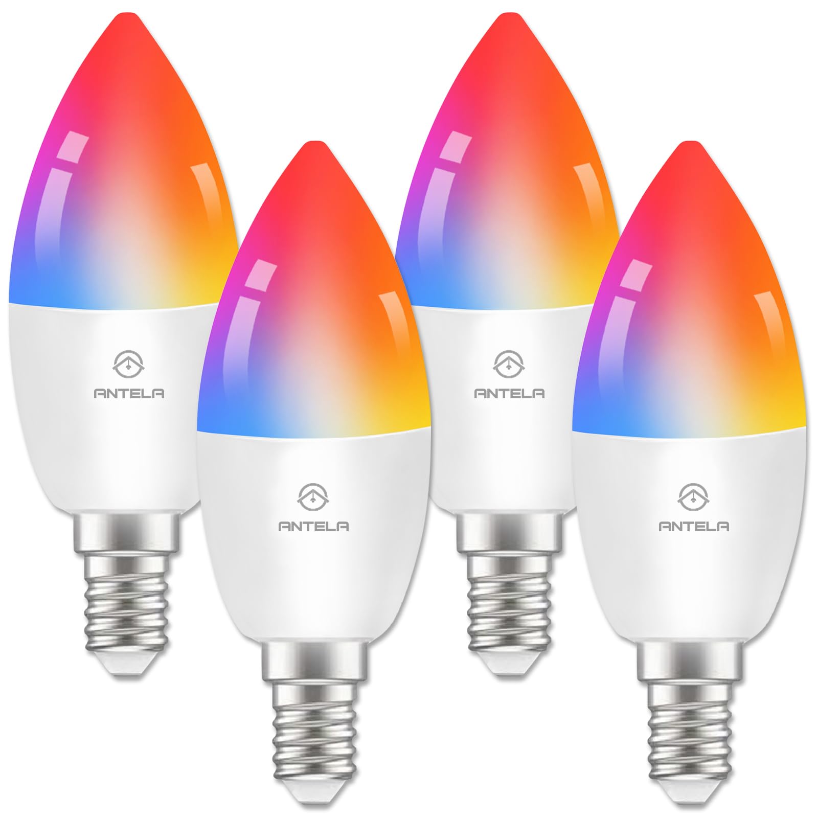 ANTELA Smart Bulb E14 Alexa Light Bulb C37 LED Dimmable Bulb RGB 16 Million Colors 2700-6500K, Smart Life APP Control, Voice Control, Compatible with Alexa, Google Home, 4PCS