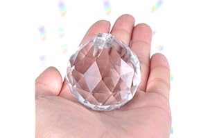 LULONPON 2 Pieces1.97 Inch Clear Cut Crystal Prisms,Hanging Rainbow Pendants Glass Sphere Faceted Gazing Ball for Home Décor with Cloth Bag and Chain
