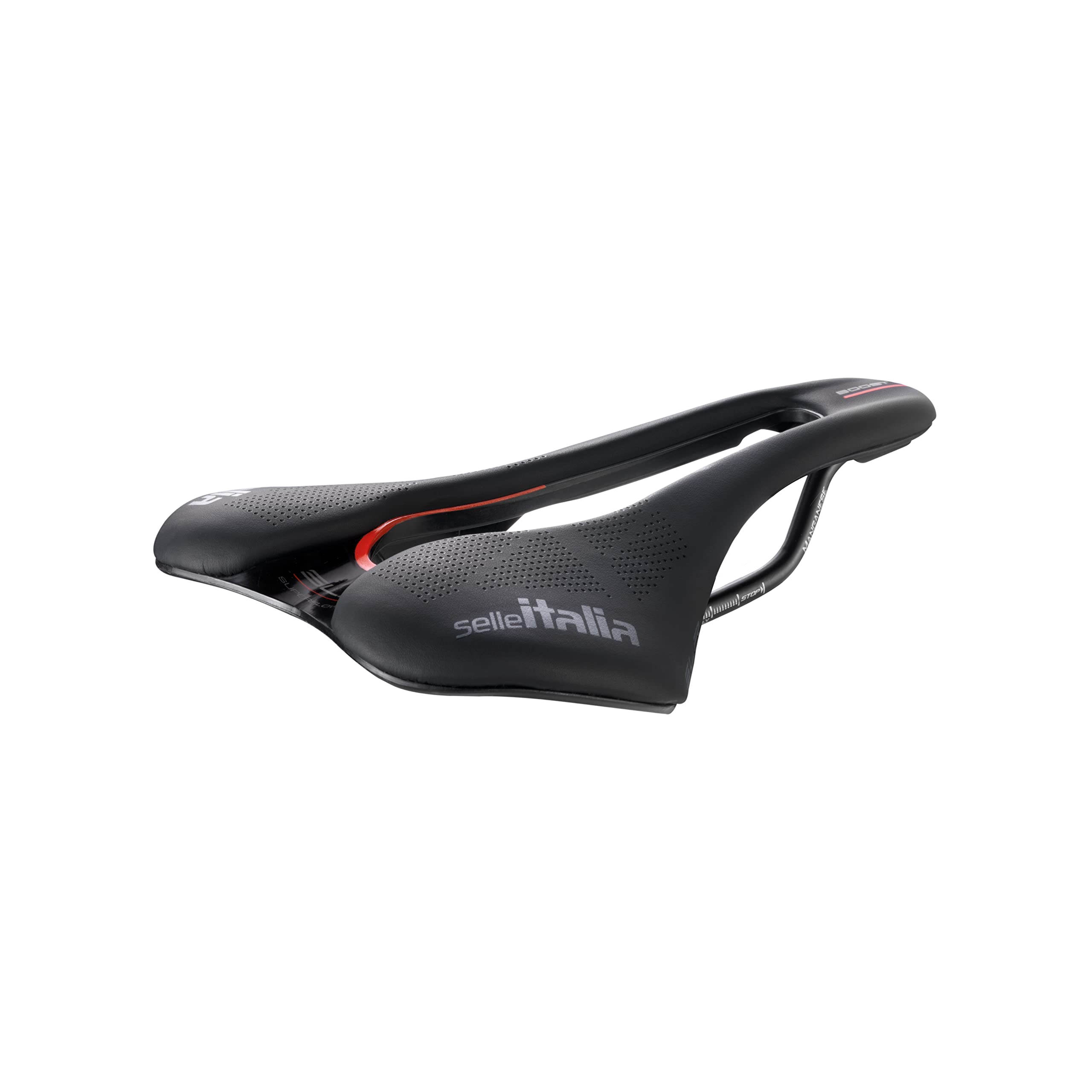 Selle Italia SLR Boost KC Manganese Superflow - Classic SLR Design Bike Saddle, Comfortable Gel Road Bike Saddle and Superflow Hole - Size L3, Black/Red