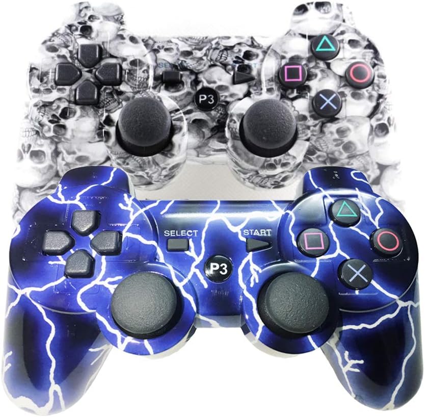 [2 Pack] Remote Bluetooth Controller for Playstation 3, Wireless Sixaxis Double Vibration Gamepad for PS3 (Include USB Charging Cable (Purple + Grey): Computers & Accessories