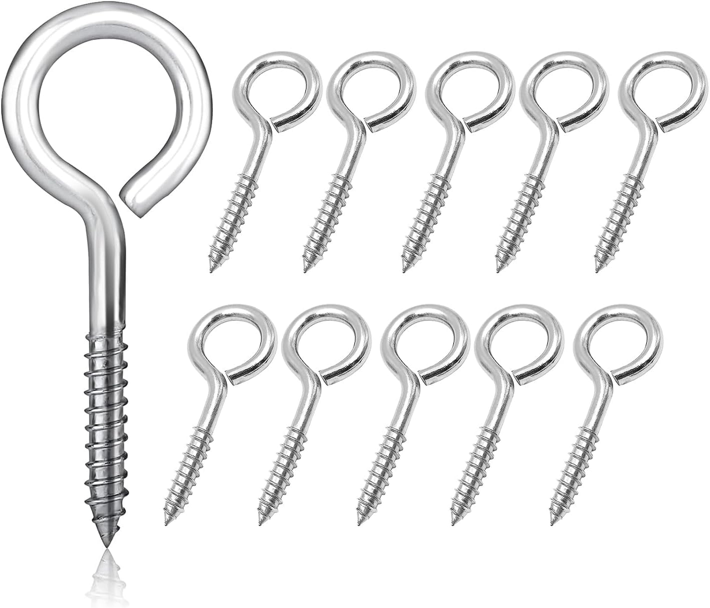 wadafen 10 Pack Eye Hooks Screw,M6 x 3.2"/82mm Stainless Steel Heavy Duty Eye Bolts Screw,Stainless Steel Eyelet Screws,for Hammocks, Awnings, Rocking Chairs, Fixed Cables - Silver