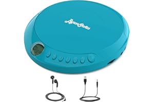 ByronStatics Portable Disc CD player, Personal Walkman Anti-Skip Shockproof Protection, Lightweight, Headphones Jack, Powered DC or 2XAA Battery - Teal