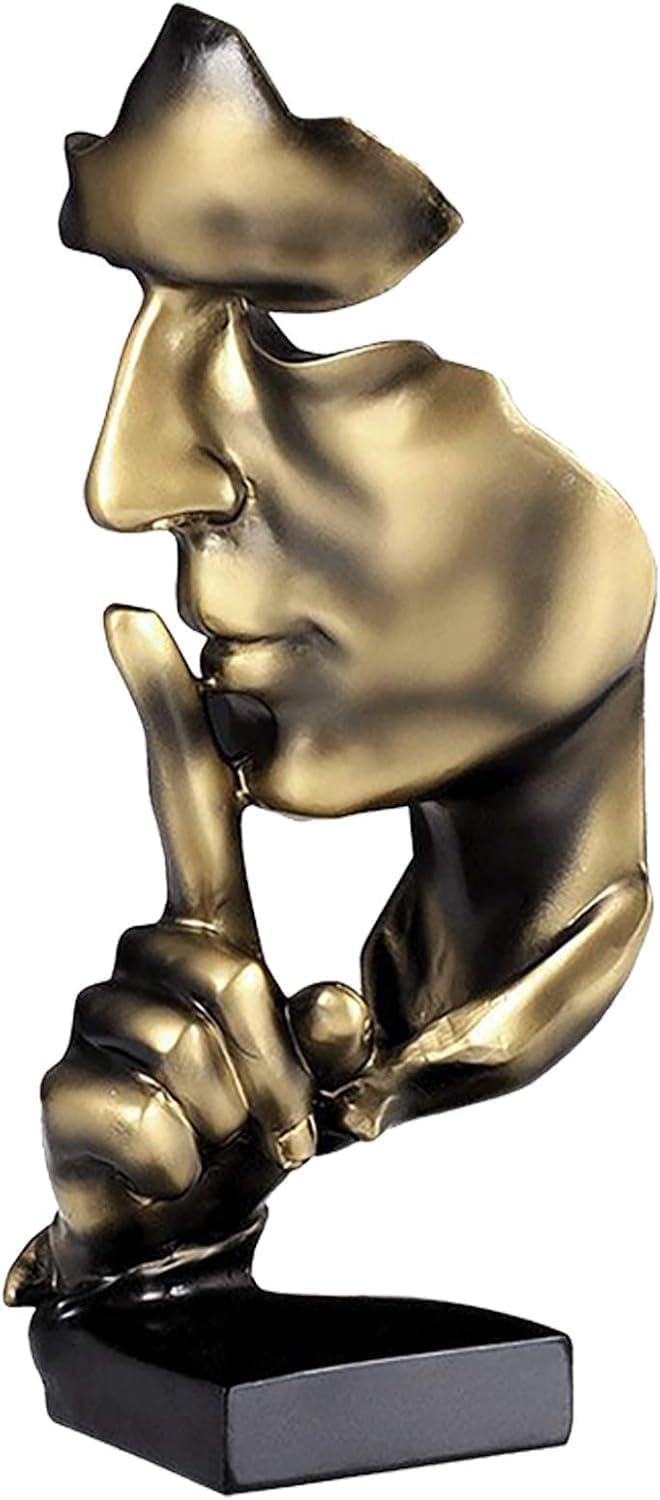 Huhote Thinker Statue, Silence is Gold Abstract Art Sculpture, Ponder Statue, Creative Resin Figurine, Modern Home Ornament, Decoration for Home Room Study Office Table Shelf (Gold)
