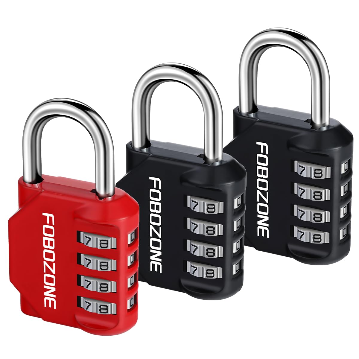 Combination Lock, FOBOZONE 4 Digit Outdoor Waterproof Resettable Code Padlock,for Gym Locker, Cabinet,Shed, Hasp,Gate, Tool Box,School Locker Lock (Black 2 & Red1)
