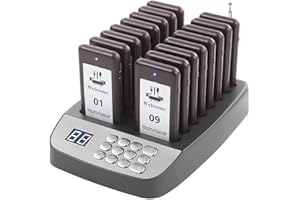 LOUKIENE 16 Pagers Wireless Restaurant Pager System 500ft Range Calling Waiting Customers Wireless Paging System, Vibration Flash and Buzzer for Cafe Food Trucks Pub Churches Hospitals Hotels Eatery