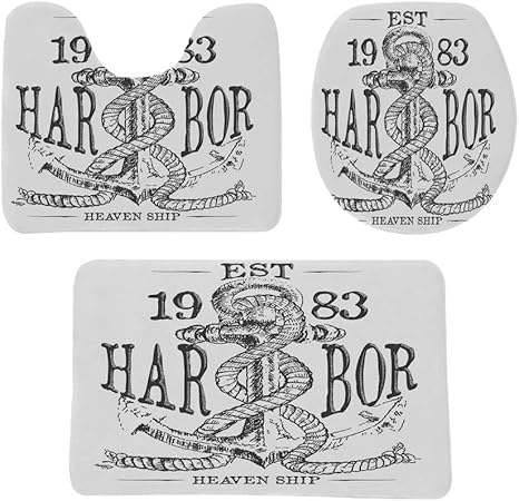 Amazon アンカー 浴室マット セット 足ふきマット 滑り止め 3点セット アンティークアンカー 防音 ラグマット 洗える おしゃれ 40 60cm ロープ落書きヴィンテージイラスト港天国出荷要素アート グレー 玄関マット オンライン通販