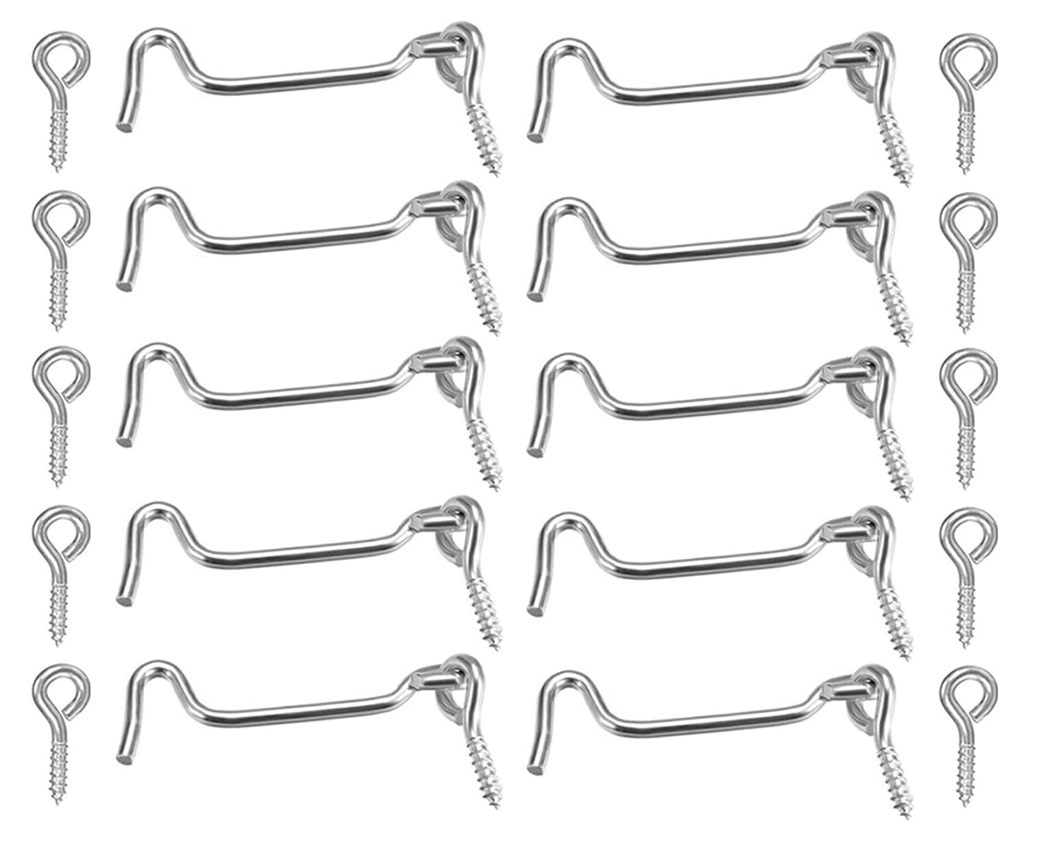 TERF® Cabin Hook and Eye Zinc 50mm (2 inch) Gate Door Lock Latch Hook Eye for Window Slide Barn Bathroom Toilet Cabinet Cupboard Shed Gate Door Latch and Multi Purpose Use - Pack of 10