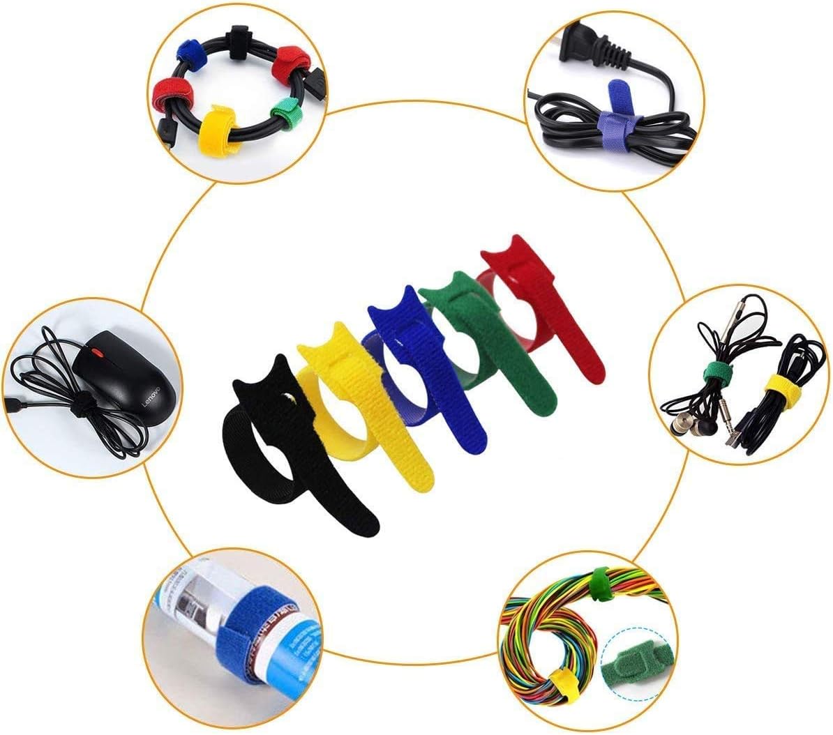 50 PCS Reusable Fastening Cable Ties, 8 Inch Premium Adjustable Cord Ties Black Cord Organization Straps, Microfiber Hook Loop Cable Management Wire Organizer Wrap: Home Improvement