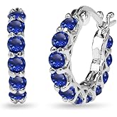 Sterling Silver Genuine, Simulated or Created Gemstone Small Round 18mm Huggie Hoop Earrings for Women