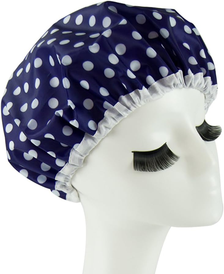 Eslite Waterproof Double Layers Shower Caps for Women, (Dark Blue): Home & Kitchen