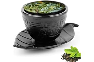 Japanese Style Tea Cups Set, Vintage Cast Iron Tea Mug Sake Cup with Tree Leaf Shape Coaster for Home Office Tea House