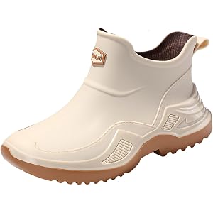 Ankle Rain Shoes for Women Men Slip On Waterproof Short Boots Rubber Thick Rugged Outsole Round Toe Lightweight Non Slip Foot