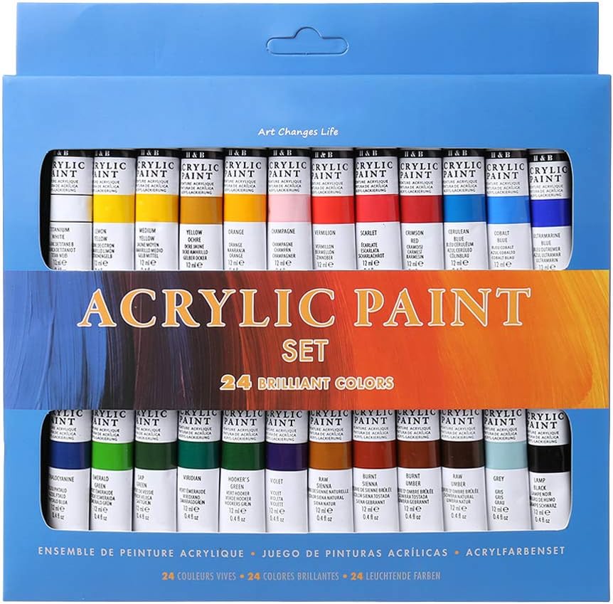 Fafalloagrron 24 Colors Acrylic Paints Set 12ml Tubes Drawing Painting Pigment Hand-Painted Wall Paint for Artist DIY