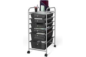 DREAMADE Rolling Cart with Storage Drawers, Utility Cart with Removable Plastic Drawers, Lockable Wheels, Art Cart for Classroom Organization Art Supplies Office Scrapbook (6 Drawers, Black)