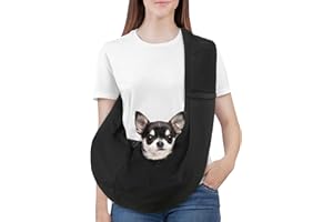 Pawaboo Small Dog Sling Carrier, Reversible Hands Free Dog Sling Carriers for Small Dogs and Cats, Puppy Slings Carrier with Safety Harness, Puppy Essentials, Black