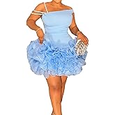 HuiSiFang Women's Homecoming Dress Bodycon Bubble Off Shoulder Solid Ruffle Dresses Sleeveless Pleated Tutu Mini Dress