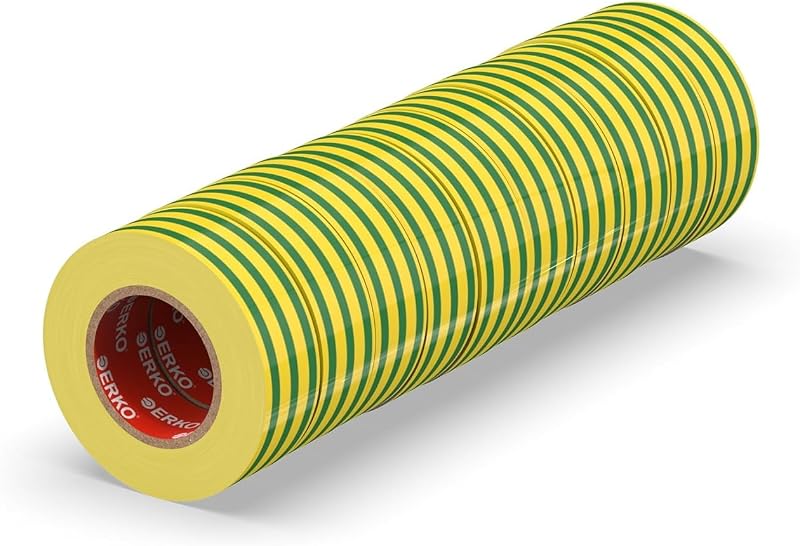 ERKO Yellow Green Electrical Insulation Tape 0.6in x 33ft 10 Pack