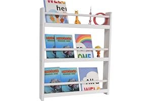 Childlike Behavior 3-Tier Wood Bookshelf Organizer for Kids - White, Wall Mount