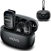 Movo NanoMic Wireless Lavalier Microphone for Camera – Clip-On TRS Wireless Mic System for DSLR, Camcorders, and Mirrorless Cameras – Dual Microphones with Charging Case for Video, Interviews