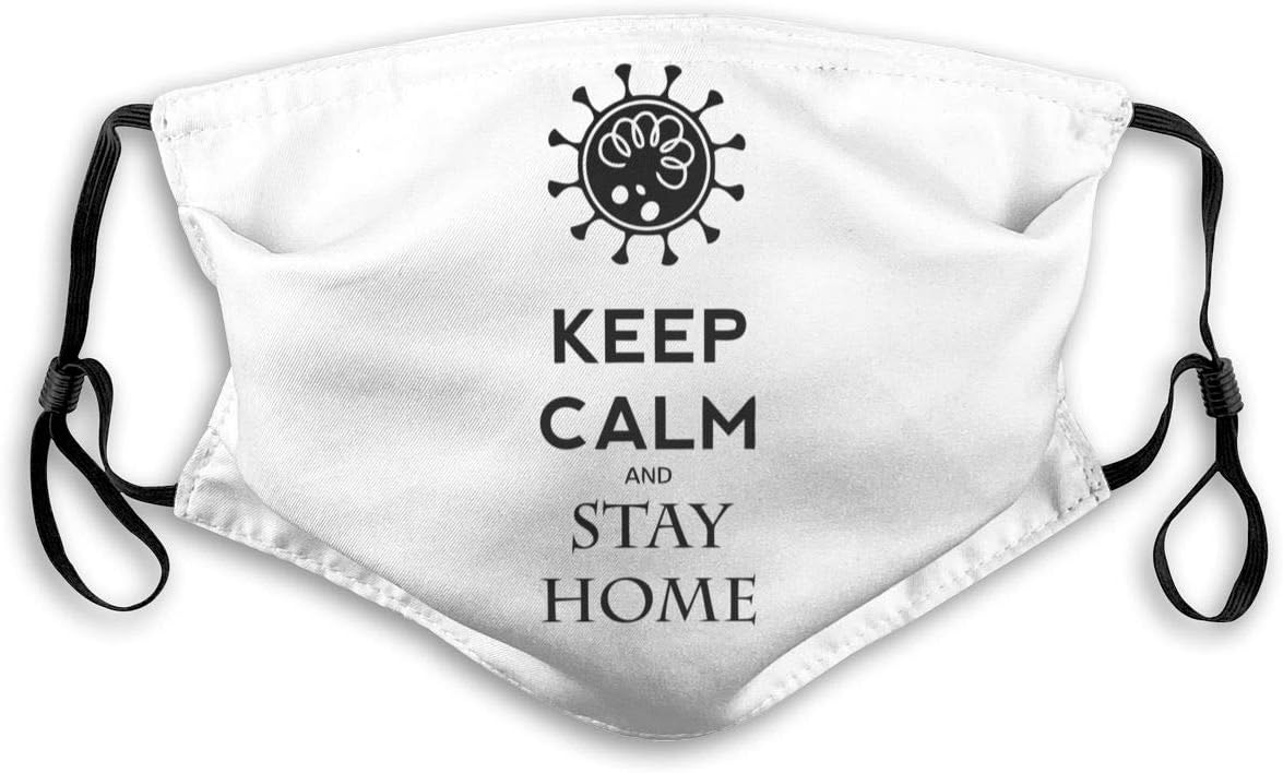 Keep Calm and Stay Home Co-ronavirus Unisex Adjustable Earloop Face Ma-sk, Anti-dust Mouth Ma-sk, Anti Pollution Ma-sk,Reusable Protection Ma-sk Black
