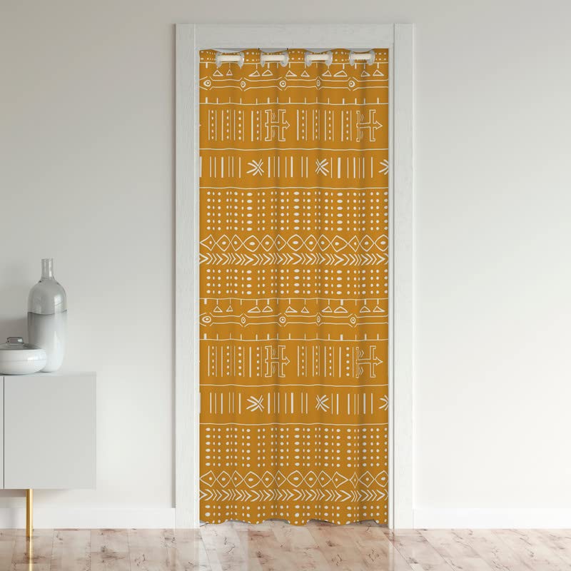Loussiesd Boho Doorway Curtains Privacy Yellow Bohemian Geometric Closet Door Curtain for Bedroom 30%-50% Blackout Room Darkening Thermal Insulated Curtain Drape for Doors Windows 1 Panel 86x203cm