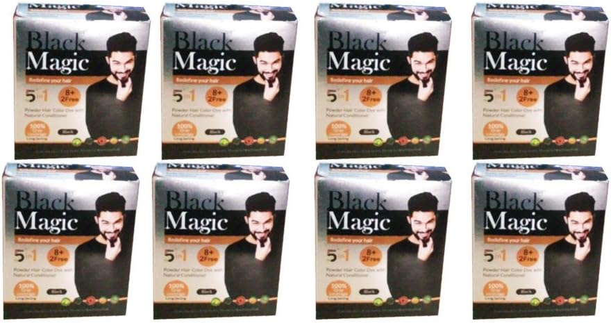 Pack of 8 - Black Magic 5 in 1 Powder Hair Color Dye With Natural Conditioner - 100% Gray Coverage - 80g