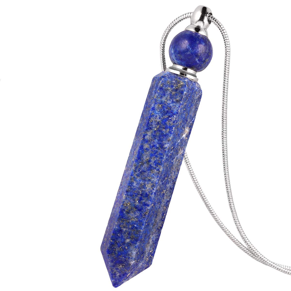 Nupuyai Essential Oil Diffuser Aromatherapy Necklace, Irregular Healing Crystal Point Stone Perfume Pendant with Long Chain, 70cm Lapis Lazuli