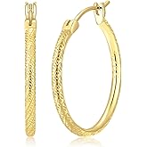 14K Gold Earrings, Gold Hoop Earrings for Women, Engraved Dainty Gold Earrings, 14K Gold Plated 925 Sterling Silver, 12mm/20mm/25mm/35mm