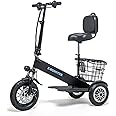UJQNBM 3 Wheel Mobility Scooter, Electric Power Mobile Wheelchair for Seniors Adult, Powered Mobility Scooters with LED Headlights and Basket, All-Terrain Pneumatic Tires, 30°Climbing, 330lbs Capacity